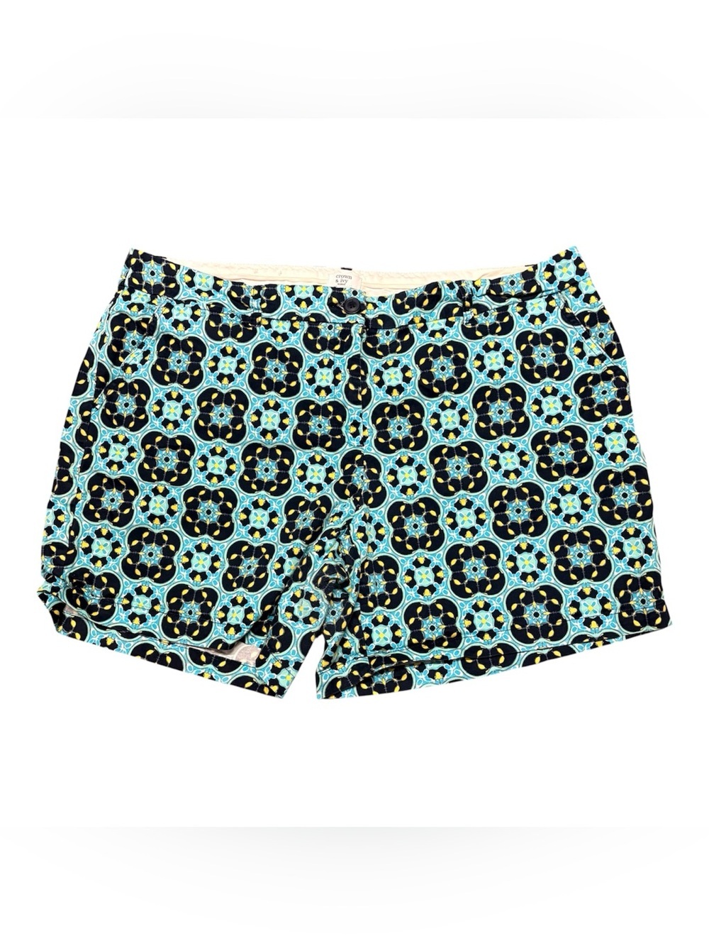 Crown & Ivy Cotton Blend Blue/Yellow Geometric Medallion Print Shorts Size 20W